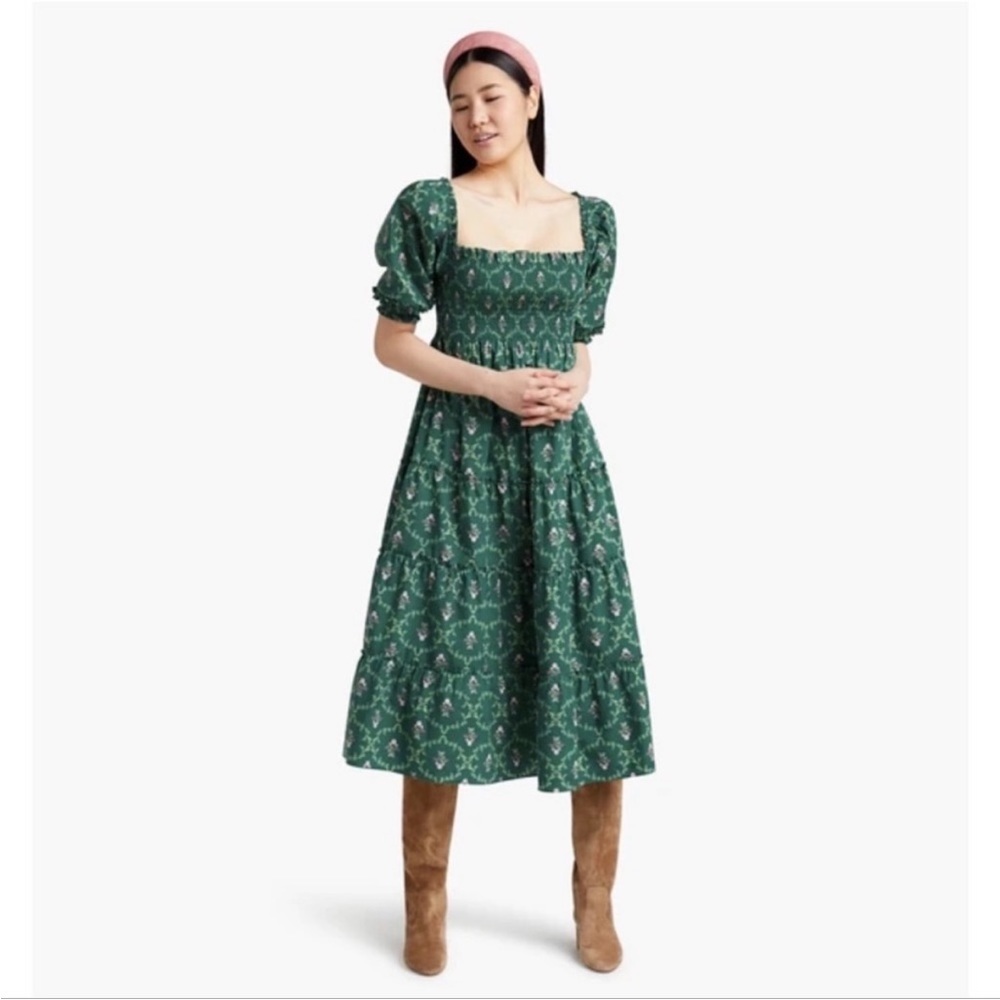 Hill House Nesli Dress in Green Trellis, Size S